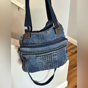 Large denim overnight bag with shoulder strap y2k